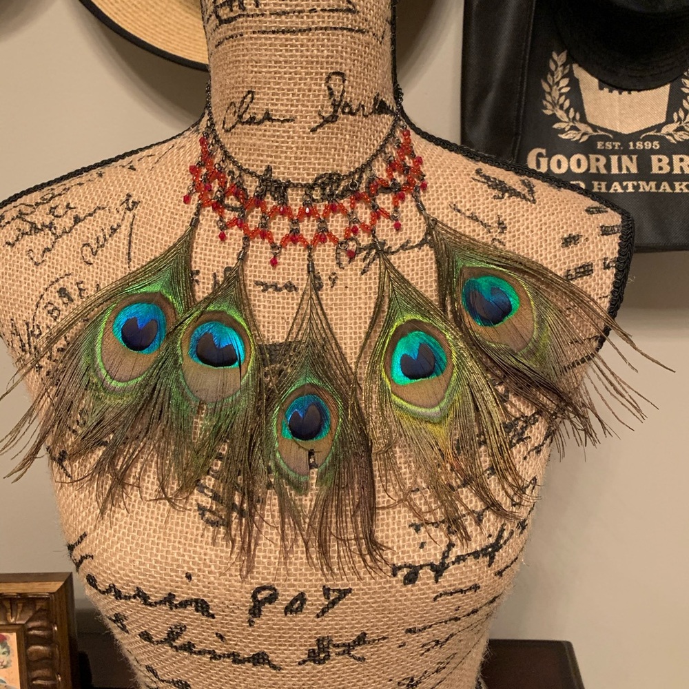 Peacock feather choker